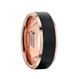 HAYDEN Rose Gold Plated Tungsten Polished Beveled Ring with Brushed Black Center