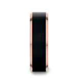 HAYDEN Rose Gold Plated Tungsten Polished Beveled Ring with Brushed Black Center