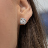 E143~ Moissanite ~ Diamond Accent Halo Earrings