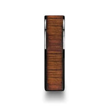 ATREUS Polished Black Ceramic Flat Wedding Band with Koa Wood Inlay