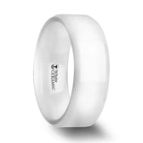 GLACIER White Ceramic Wedding Band with Beveled Edges and Polished Finish