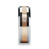 ENZO Beveled Tungsten Carbide Ring With Diamond and Rose Gold Inlaid