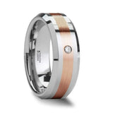 ENZO Beveled Tungsten Carbide Ring With Diamond and Rose Gold Inlaid