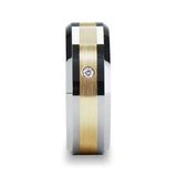 Fabian 14K Gold Inlaid Beveled Tungsten Ring with Diamond