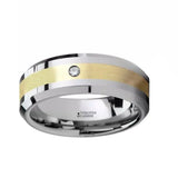 Fabian 14K Gold Inlaid Beveled Tungsten Ring with Diamond