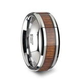 KONA Koa Wood Inlaid Tungsten Carbide Ring with Bevels