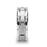WARWICK Beveled Tungsten Carbide Wedding Band with Brush Finished Center and Alternating Grooves