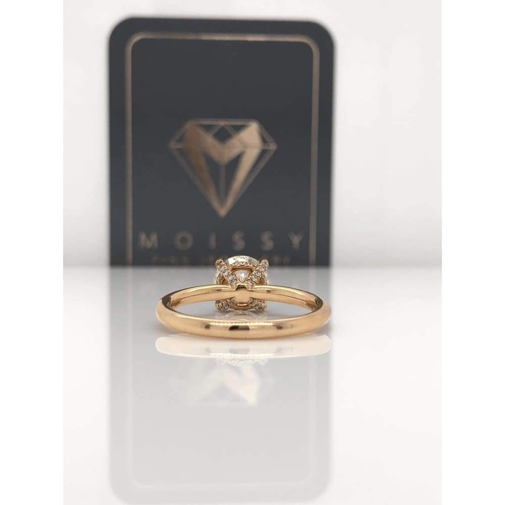 Aaliyah ~ 18Kr 7.5Mm Round Moissanite Diamond Hidden Halo And Band - Ring