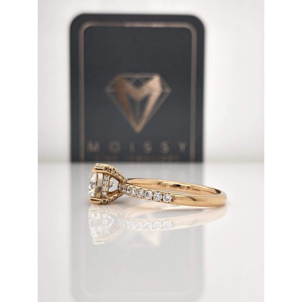 Aaliyah ~ 18Kr 7.5Mm Round Moissanite Diamond Hidden Halo And Band - Ring