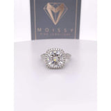 Amber ~ 18Kw ~ 9.5Mm Cushion Moissanite Diamond Halo And Band - Ring