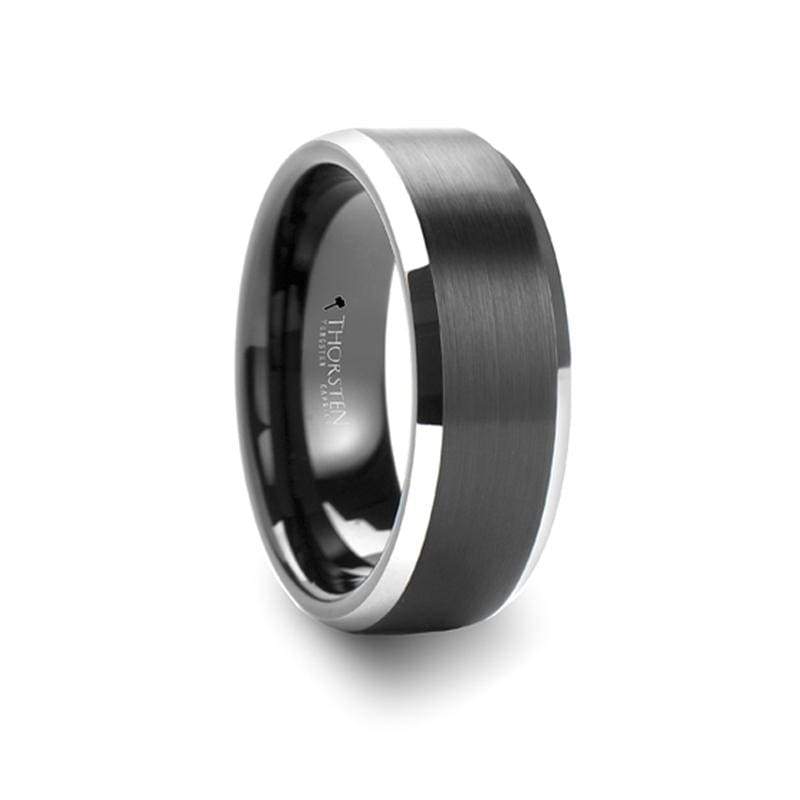 Aston Tungsten Carbide Ring With Polished Beveled Edges - Mens Rings