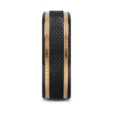 BAROQUE Black Titanium Diamond Pattern Brushed Finish Men’s Wedding Ring with Gold Milgrain Grooves