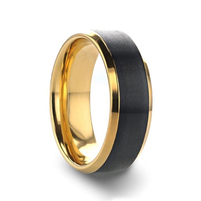 BEAUMONT Gold Plated Titanium Polished Beveled Ring with Brushed Black