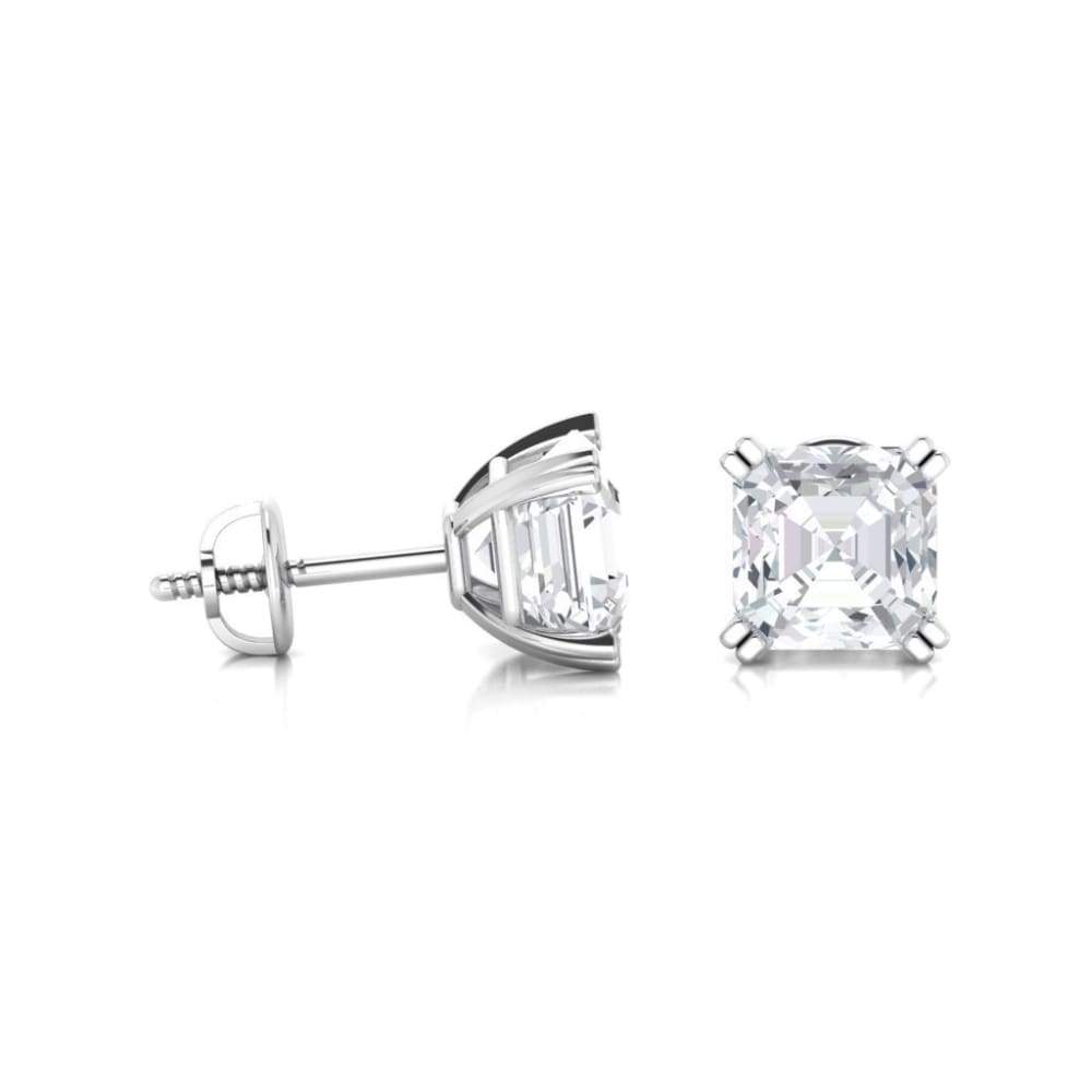 Earrings ~ 3.80Ct Asscher Split Claw White Gold Earrings - Earrings