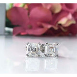 Earrings ~ 3.80Ct Asscher Split Claw White Gold Earrings - Earrings