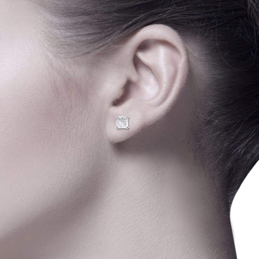 Earrings ~ 3.80Ct Asscher Split Claw White Gold Earrings - Earrings