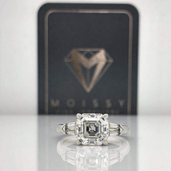 Emma ~ 14Kw 8Mm Asscher Moissanite & Moissanite Side Tapered Baquette - Ring