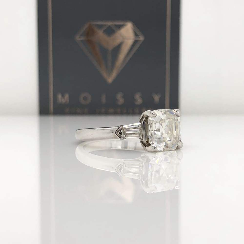 Emma ~ 14Kw 8Mm Asscher Moissanite & Moissanite Side Tapered Baquette - Ring