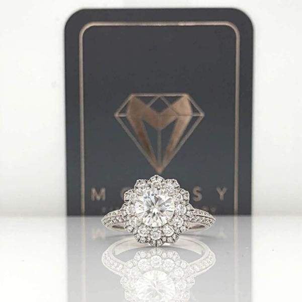 Eternal Collection - Halle ~ 18K 6.5Mm~ Round Moissanite Diamond Halo And Band - Ring