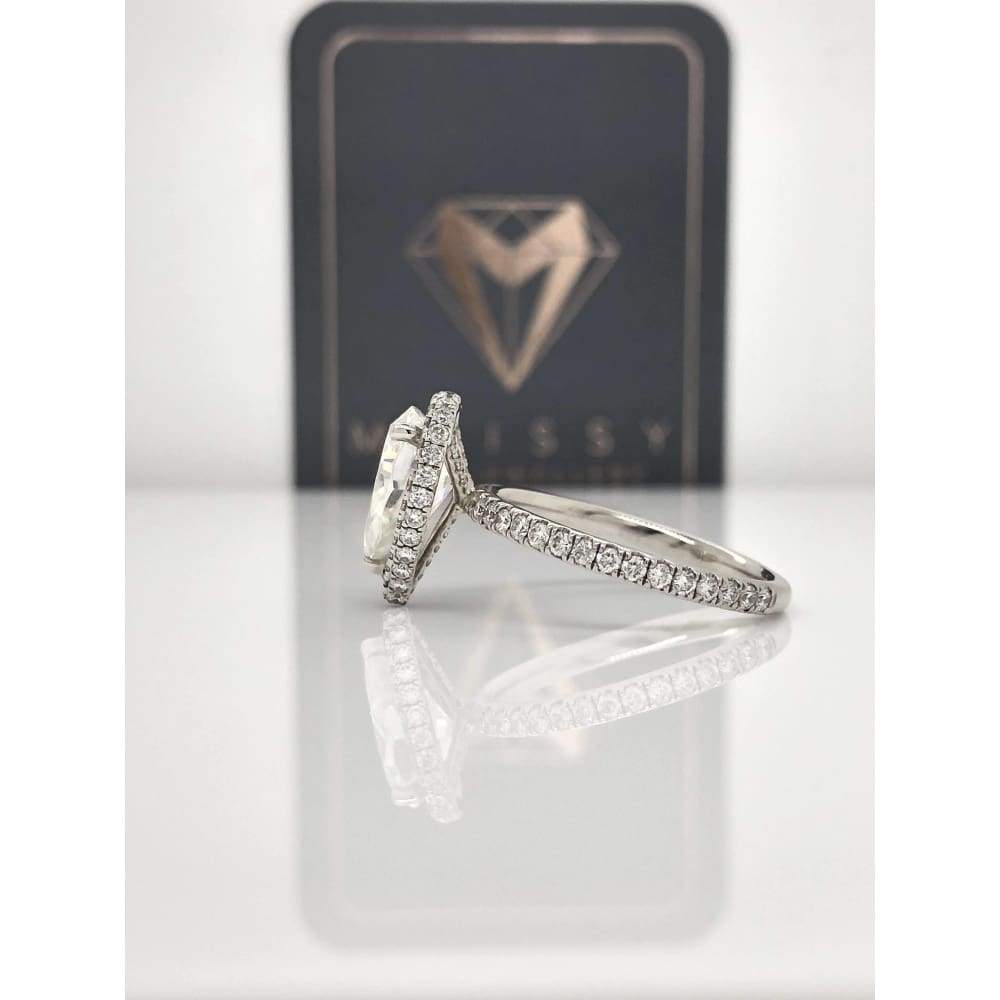 Eternal Collection ~ Paris ~ 18K 10X7Mm Pear Moissanite Diamond Double Edge Halo And Band - Ring