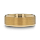 HONOR Gold-Plated Tungsten Beveled Polished Edges Flat Ring with Brushed Center