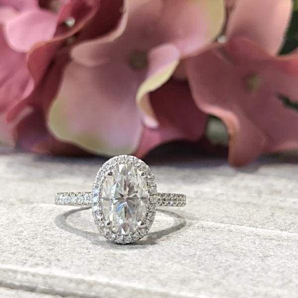 Mariah ~ 18Kw 9X6Mm Oval Moissanite Diamond Halo And Band - Ring