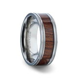 MOCHA Koa Wood Inlaid Titanium Men's Wedding Ring With Polished Milgrain Edges