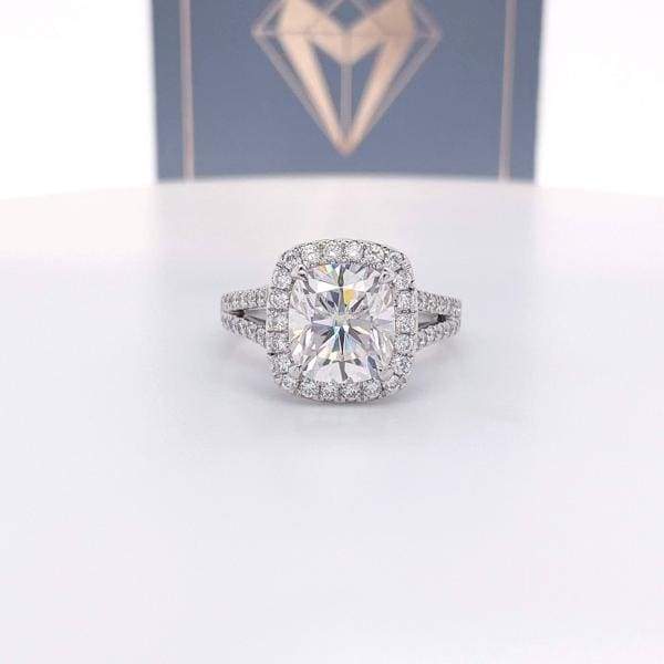 Nadia - 9X8Mm Elongated Cushion Moissanite Diamond Halo And Band - Ring
