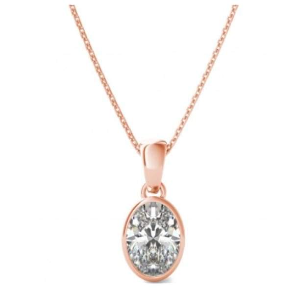 Necklace ~ Oval Moissanite Bezel Pendant - Necklace