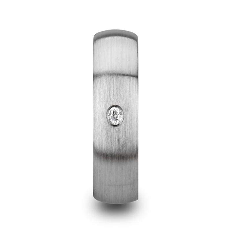 Pegasus Brushed And Domed Tungsten Carbide Wedding Ring With White Diamond - Mens Rings