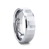 REFLECTOR Faceted Polished Center Tungsten Men's Wedding Band With Polished Beveled Edges
