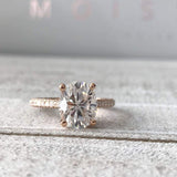 Sabrina ~ 18Kr- 10X8Mm - Oval Moissanite Diamond Cathedral And Triple Edge Band - Ring