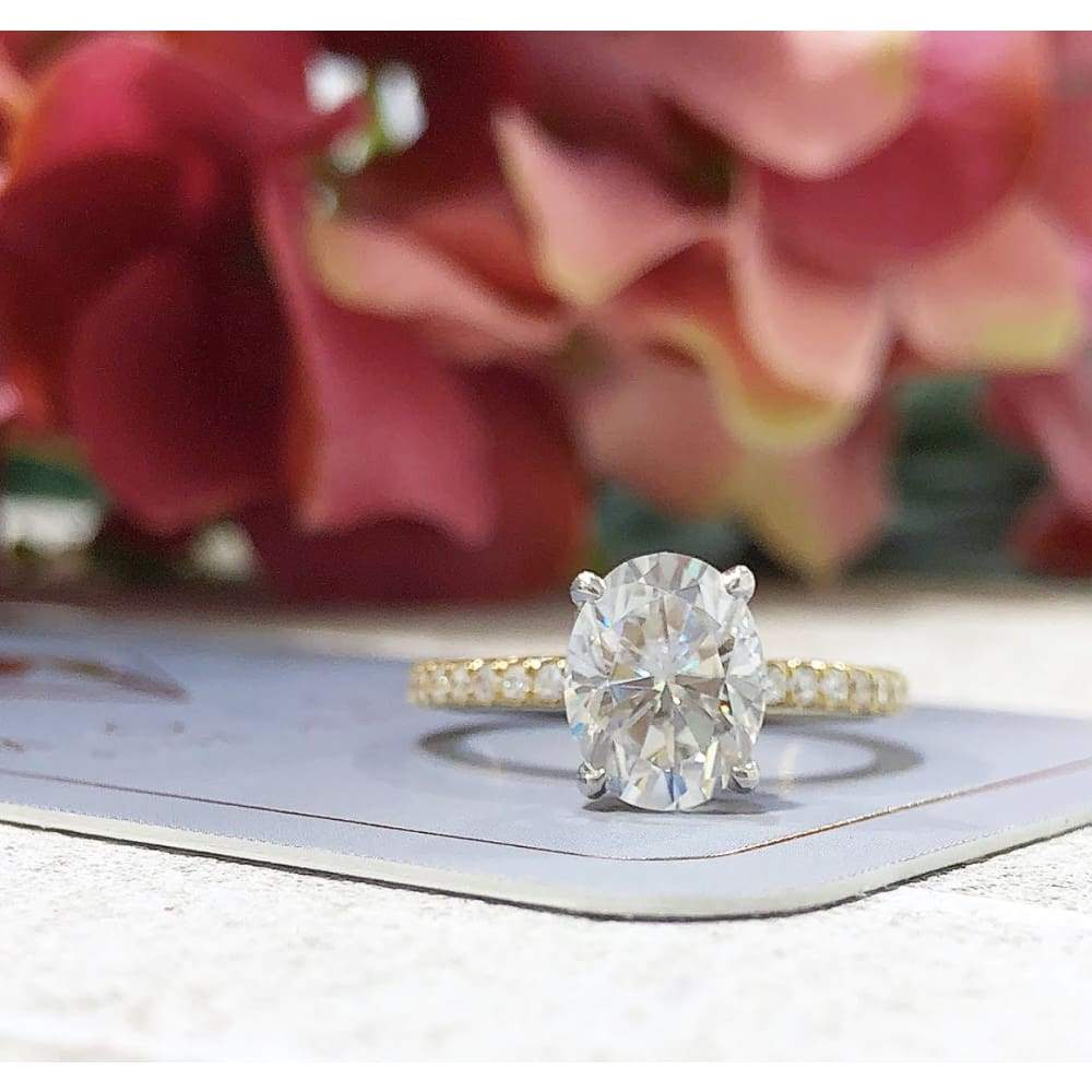 Vashti ~ 18Kyw 9X7Mm Oval Moissanite Diamond Hidden Halo And Band - Ring