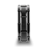 Windsor Beveled Black Tungsten Carbide Wedding Band With Brush Finished Center And Alternating Grooves - Mens Rings