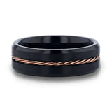 ADELARD ~ Rose Gold Braided Center Black Tungsten With Polished Beveled Edges