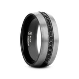 AVIATOR Domed Brushed Titanium Men's Wedding Band with Black Sapphire Stones Inlay