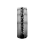 AVIATOR Domed Brushed Titanium Men's Wedding Band with Black Sapphire Stones Inlay