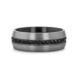 AVIATOR Domed Brushed Titanium Men's Wedding Band with Black Sapphire Stones Inlay