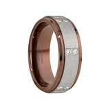 BEOWULF Raised Center Brushed Espresso Tungsten Carbide Wedding Band with Channel-Set Diamonds