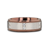 BEOWULF Raised Center Brushed Espresso Tungsten Carbide Wedding Band with Channel-Set Diamonds