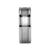 CHRONOS Flat with Offset Grooves Polished Edges and Satin Center Tungsten Band