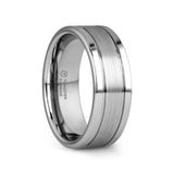 CHRONOS Flat with Offset Grooves Polished Edges and Satin Center Tungsten Band