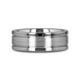 CHRONOS Flat with Offset Grooves Polished Edges and Satin Center Tungsten Band