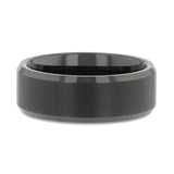 ELISE Black Tungsten Ring with Polished Beveled Edges and Brush Finished Center