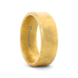 MUSE Flat Gold Plated Titanium Ring with Beveled Edges and Meteorite Pattern