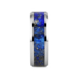OSIAS Men’s Polished Tungsten Wedding Band with Blue Lapis Inlay & Beveled Edges - 8mm