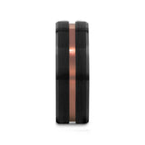 NEVAN Flat Brushed Black Tungsten Men’s Wedding Band with Espresso Groove Center