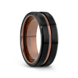 NEVAN Flat Brushed Black Tungsten Men’s Wedding Band with Espresso Groove Center