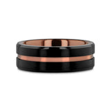 NEVAN Flat Brushed Black Tungsten Men’s Wedding Band with Espresso Groove Center