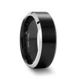 ARDEN Beveled Tungsten Carbide Ring with Brush Black Ceramic Center